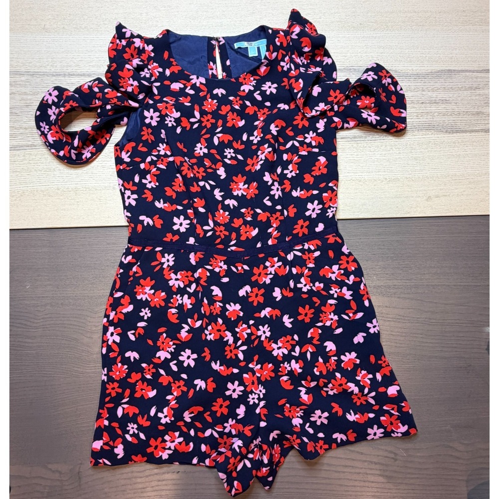 Draper James Romper Women 4 Painterly Floral Cold Shoulder Floral